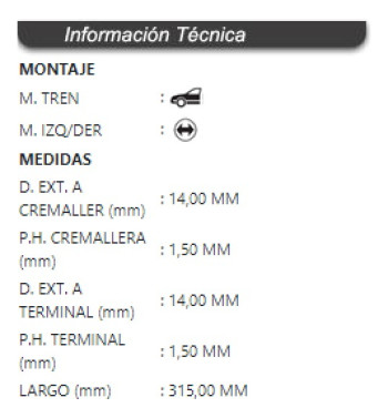 Terminal Axial Del. Chrysler Town And Country 2005--2007